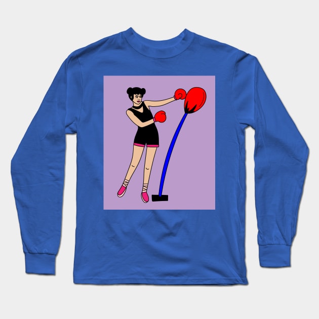 Boxing Female Boxer Retro Boxing Gloves Long Sleeve T-Shirt by flofin